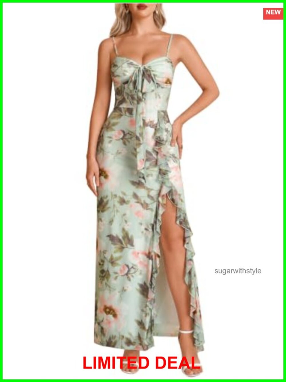 Women's Formal Maxi Dress Ruffle Spaghetti Strap Bodycon Slit Mesh Cocktail
